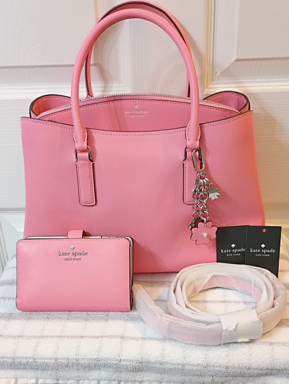Thompson Street Kate Spade Pink Leather Satchel with Matching Wallet and Charm